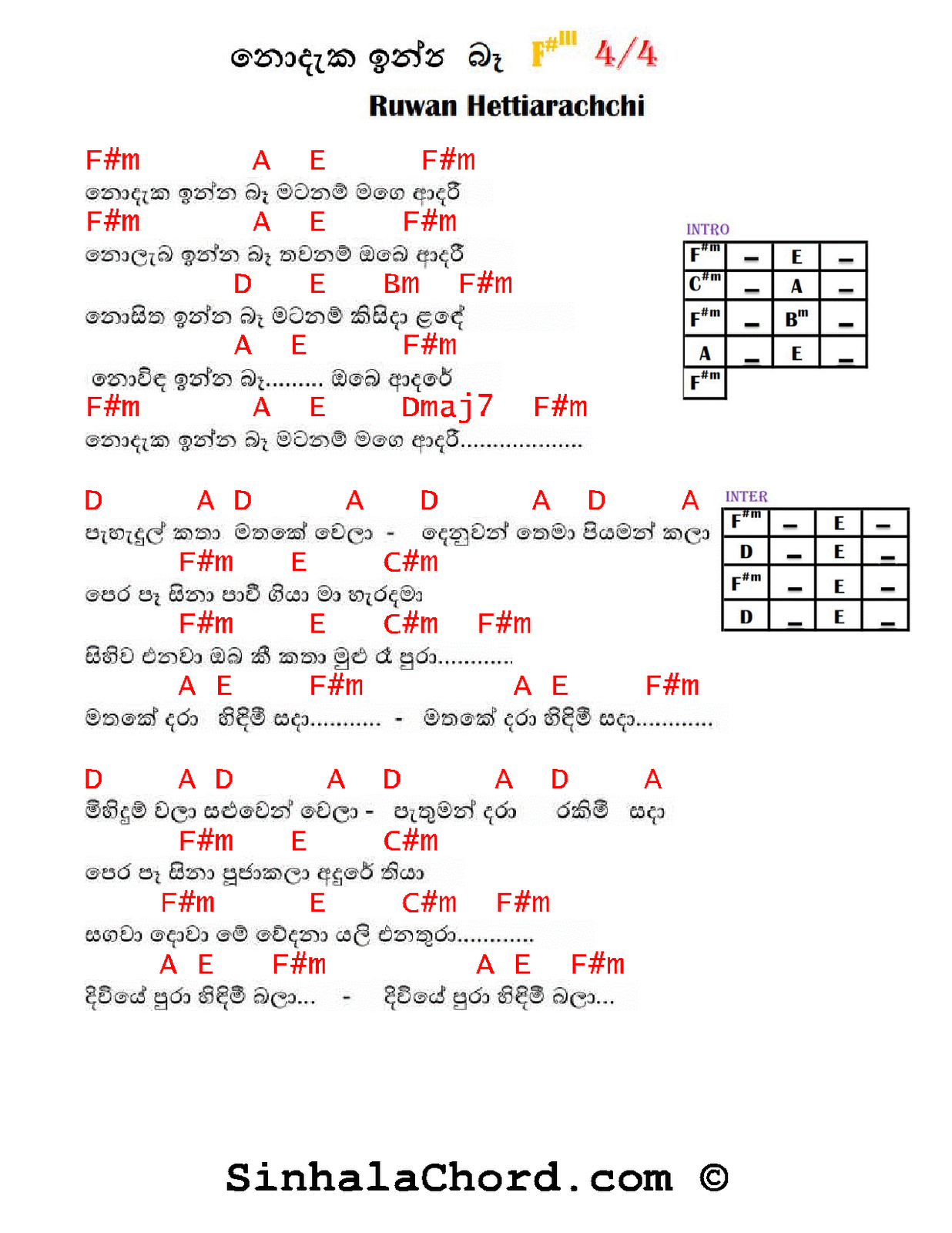 Nodaka Inna Ba Guitar Tabs Included Guitar Chords By Artist Ruwan